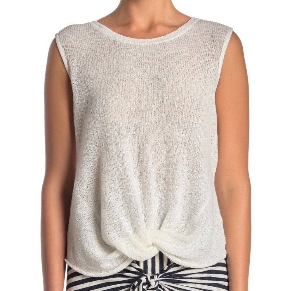 Splendid White Knit Twist Hem Sleeveless Top
